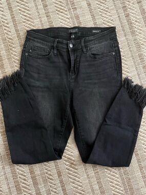 Judy Blue Black Fringe Hem Skinny Jeans